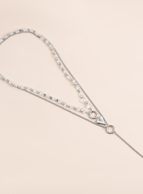 Norns欧美双层叠戴白水晶串珠项链Y字时尚潮流街拍长款necklace