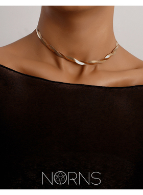 Norns欧美气质简约小众高雅双层缠绕编织扁蛇骨颈链锁骨链短项链