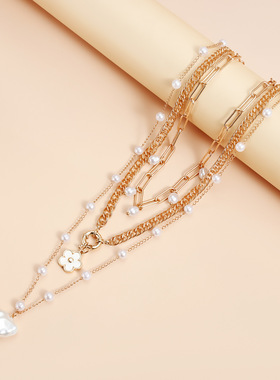 小清新仿珍珠串链爱心吊坠