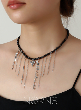 个性小众搭配瀑布式流苏桃心吊饰