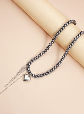 Norns欧美精致爱心玻璃珠项链ins甜酷辣妹风项饰耳环套装