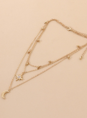 公主风月牙镶钻星芒流苏多层吊饰