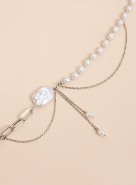 Norns欧美法式流苏扁平风项链时尚链条珍珠拼接风小众necklace