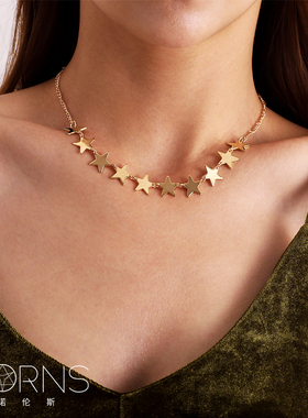 欧美配饰合金五角星短款锁骨链