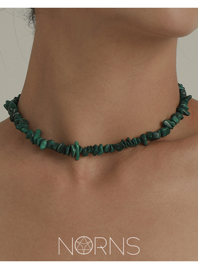 欧美大气短款绿色不规则碎石项链