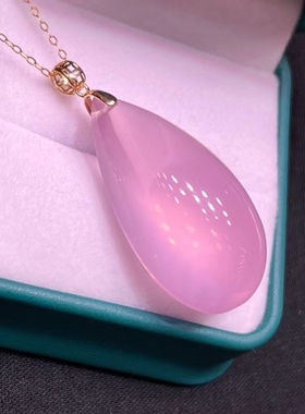 18K金系列 莫桑比克星光粉晶水滴吊坠18K金扣头 规格:34.18.13mm