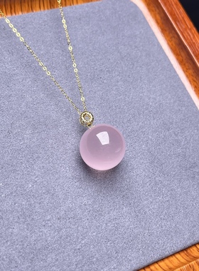 天然莫桑比克星光粉晶球吊坠18k金镶嵌扣头