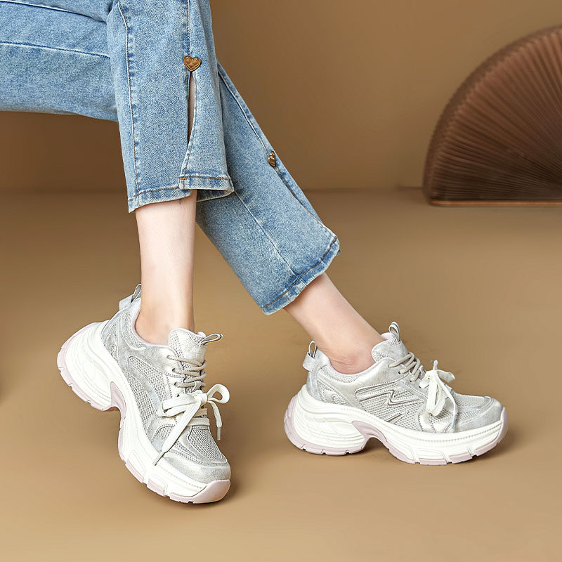 欧版内增高小个子透气老爹鞋女真皮2026新款休闲户外网鞋运动女鞋,淘宝优惠券,粉丝福利购,淘宝优惠卷