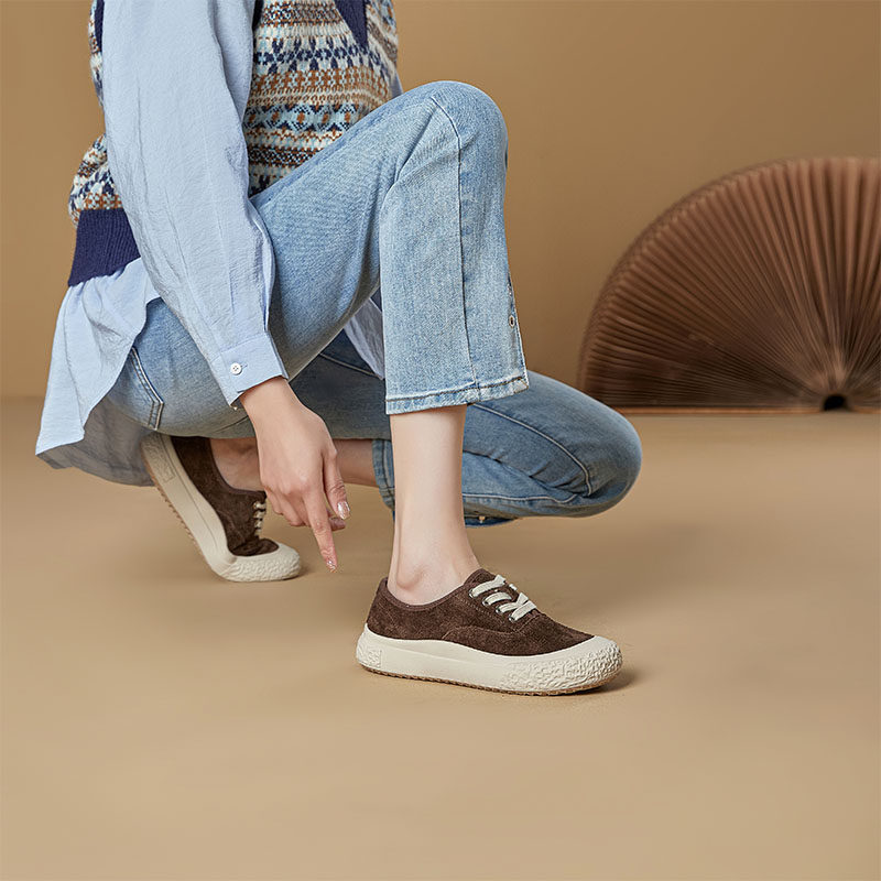 2026春季新款厚底帆布鞋女棕色加绒面显脚小设计感运动休闲板鞋潮,淘宝优惠券,粉丝福利购,淘宝优惠卷