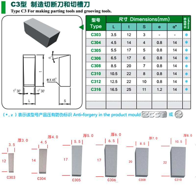 株洲钻石硬质合金焊接刀粒C308 YG8 YT15 YW1 YW2 S8 YG6 YG3 T14 - 图0