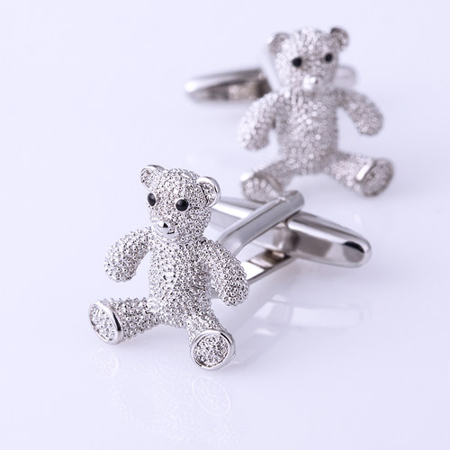银色小熊法式衬衫袖扣男生动物衬衣袖口扣金属女士袖钉 Cufflinks - 图2