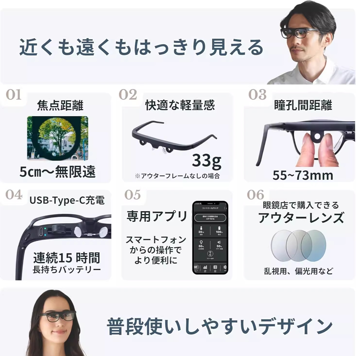 Direct mail from Japan ViXion01s autofocus smart glasses with Bluetooth function wearable smart device