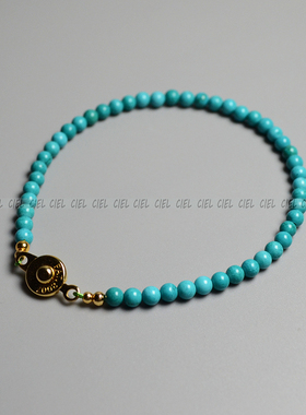 Ciel原创手工人造绿松石手链极细3mm迷你手串脚链女款14K包金