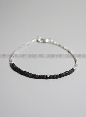 天然黑曜石方糖珠+925纯银方片珠