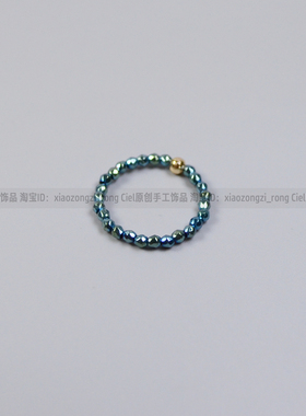 Ciel原创手工黑胆石戒指极细切面珠2mm指环关节戒尾戒绝美女绿色