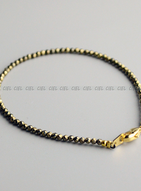 原创天然黄铜矿手链极细2mm切面