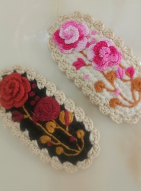 ［成品]复古发夹头饰手工刺绣玫瑰花发夹少女饰品立体微钩花朵