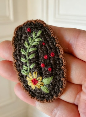 （成品）毛线钩织刺绣花朵发夹少女复古风纯手工边夹发饰