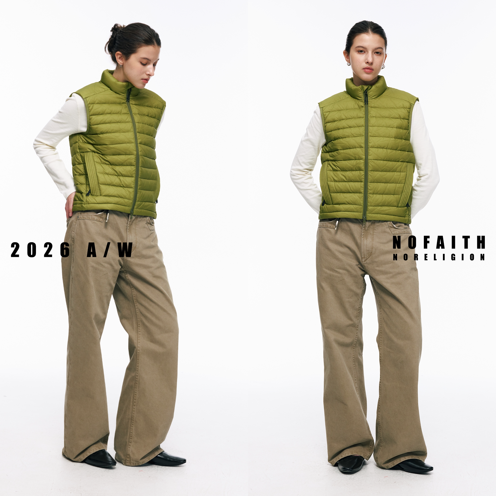 NOFAITH ribs down vest 90% duck down stand collar down jacket retro couple cleanfit jacket 4709