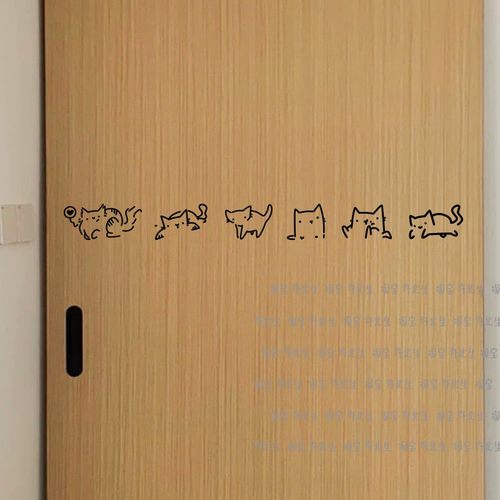 六只猫咪简笔画玻璃门贴纸 咖啡服装店厨房门玻璃移门腰线防撞贴 - 图1