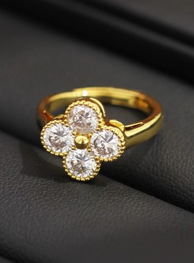 韩式精致镶钻气质四叶草花朵戒指