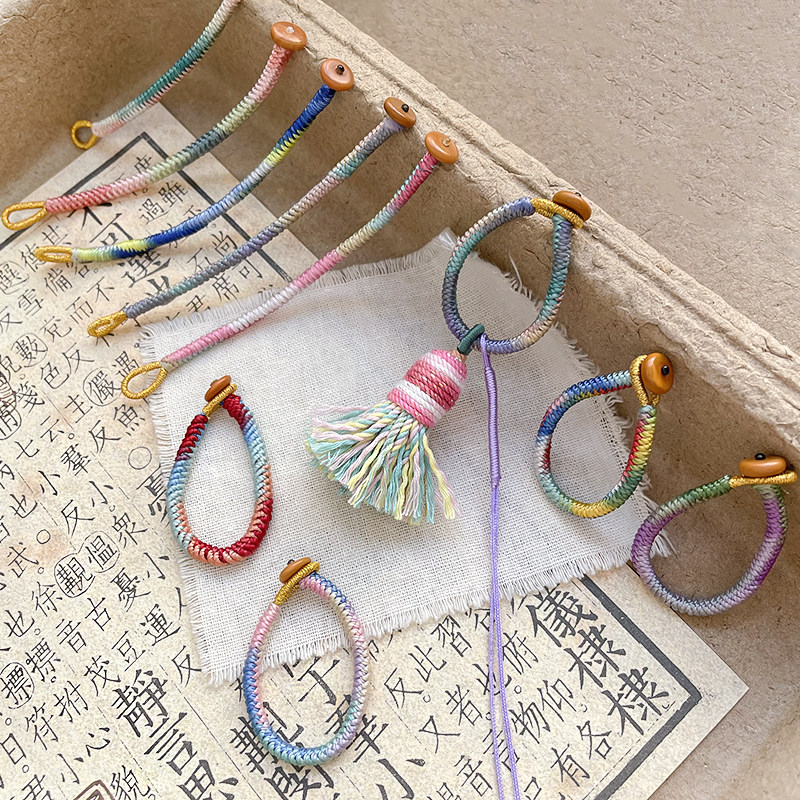 新中式文玩彩色渐变宋锦金刚结编织绳指环扣钥匙扣diy手工配件,淘宝优惠券,粉丝福利购,淘宝优惠卷