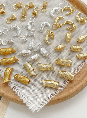 铜镀保色18k铃兰花月亮鱼直孔串珠国风diy手工手链散珠饰品配件珠