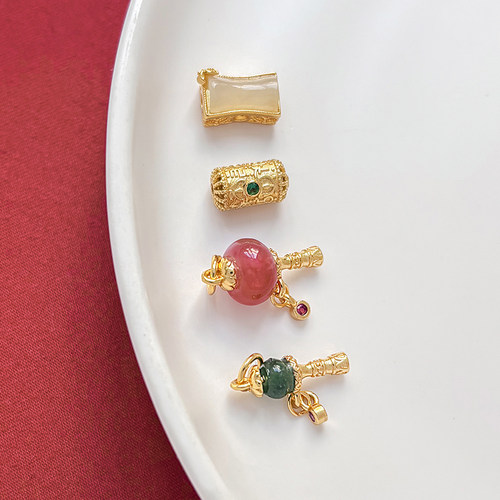 古法铜镀金玛瑙金刚杵提溜竹节隔珠diy手作手链项链编绳串珠配件 - 图0