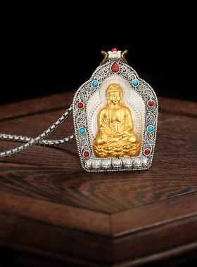 精品花丝足银工艺鎏金药师佛挂饰男女款吉祥物包邮