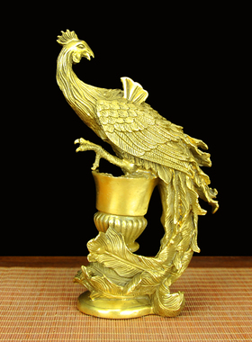 凤凰摆件纯铜孔雀家居客厅桌面玄关中式工艺酒柜摆设卧室结婚礼品