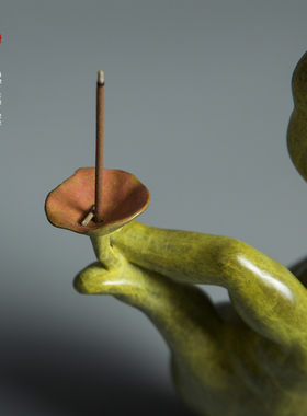 四喜器物国风禅意佛手香插文房摆件原创艺术品纯铜绿色