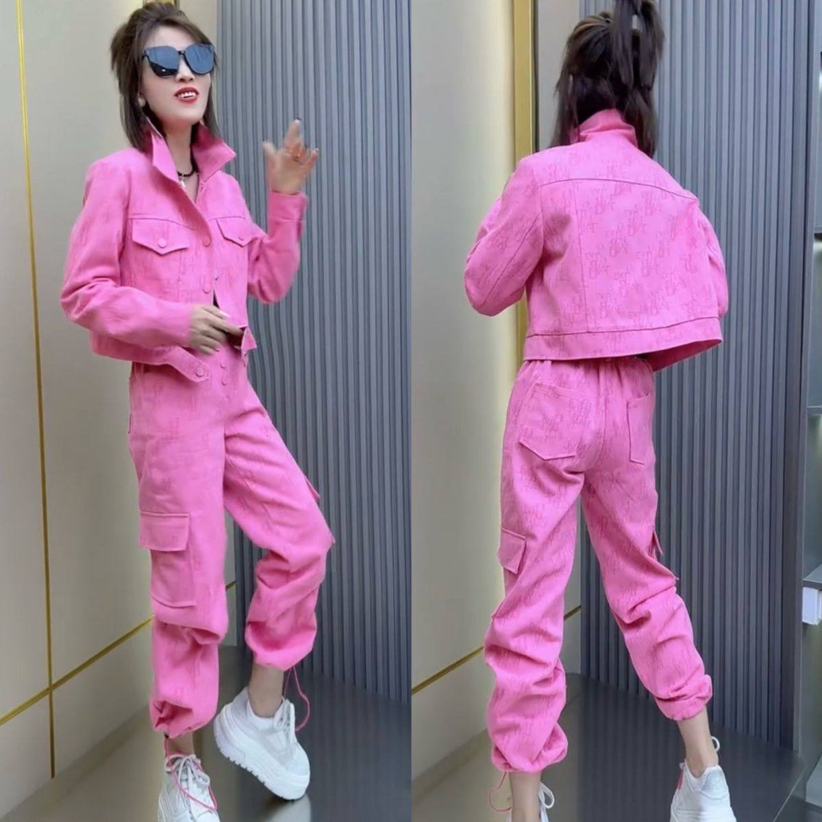 2026潮牌爆款粉色年轻牛仔工装两件套时尚洋气短外套散腿裤可抽绳,淘宝优惠券,粉丝福利购,淘宝优惠卷