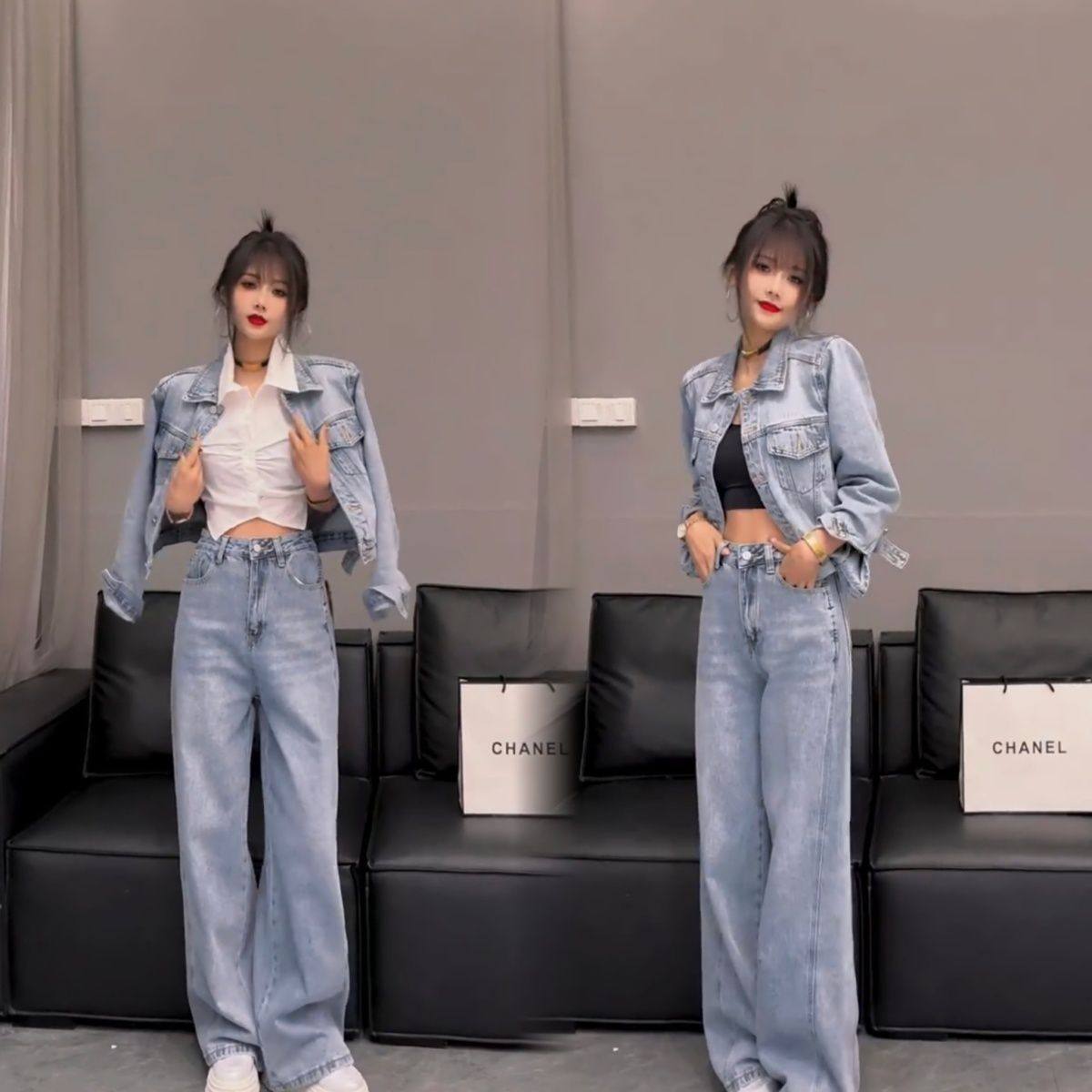 2026春季新款复古水洗牛仔短款夹克外套显腿长阔腿直简裤套装女,淘宝优惠券,粉丝福利购,淘宝优惠卷
