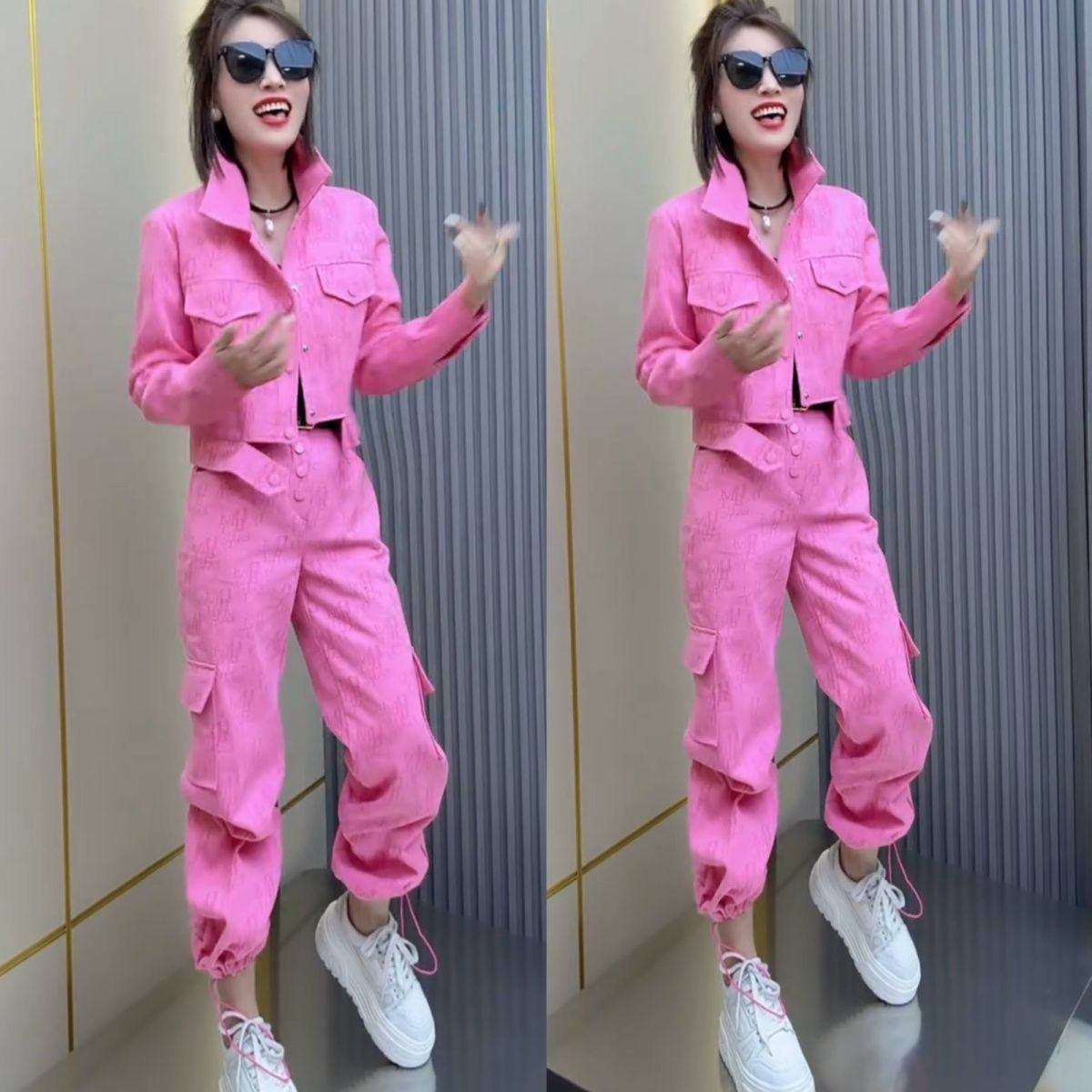 2026潮牌爆款粉色年轻牛仔工装两件套时尚洋气短外套散腿裤可抽绳,淘宝优惠券,粉丝福利购,淘宝优惠卷