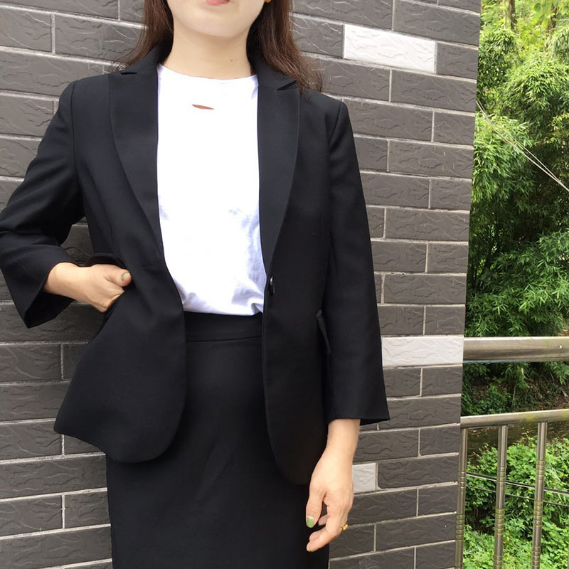 香风女外套2023新款西装外套女韩版中长款修身长袖黑色女士西服