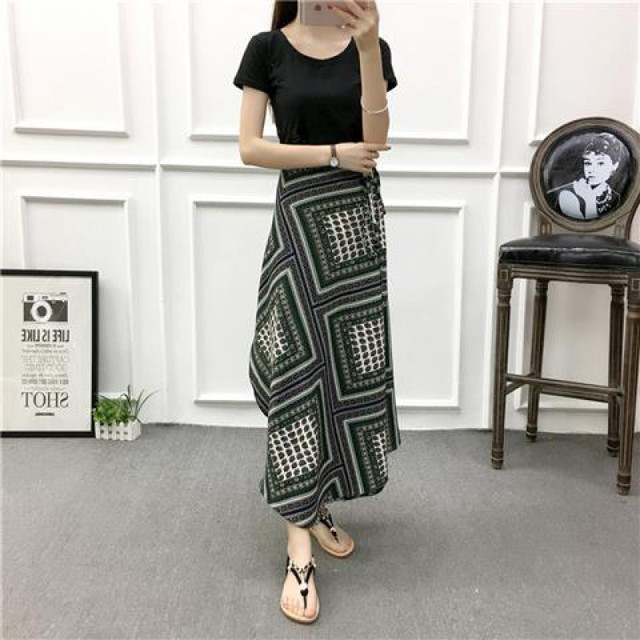 One-piece lace-up chiffon floral irregular skirt