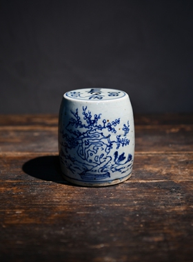 清代 古典明清 老鼓墩 老瓷器 富贵长命鼓墩 梅松鼓墩一对 陈设瓷