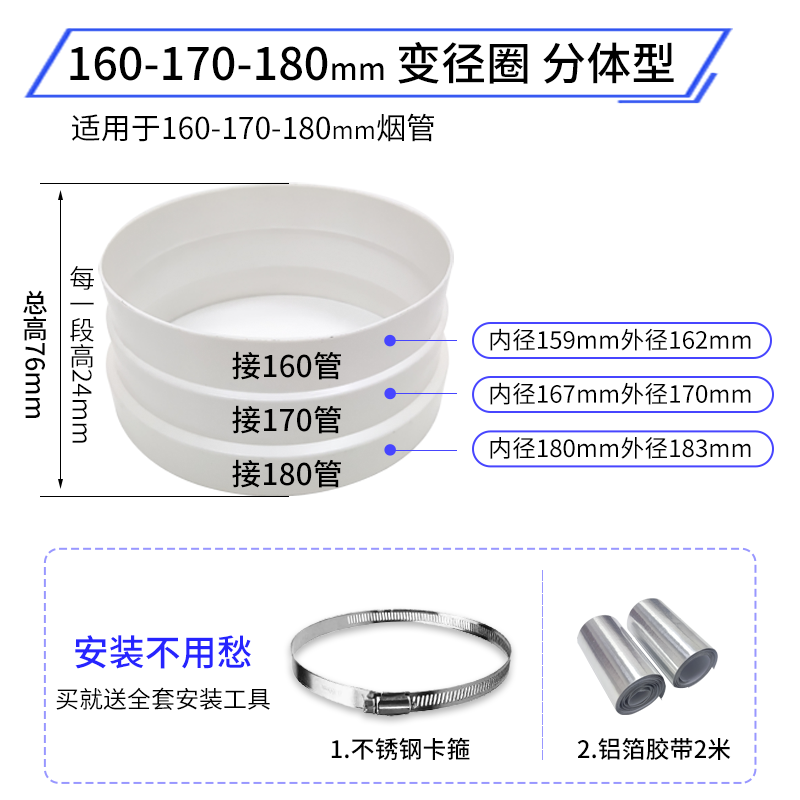 抽油烟机变径圈转换头排烟管转接头大小头变径管接头配件大全-图0