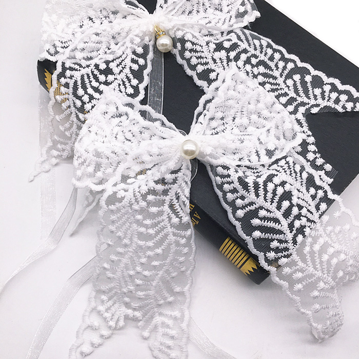 米黄镂空织带蝴蝶结手工绑带一对装白色蕾丝简约现代窗帘扎带绑绳 - 图2