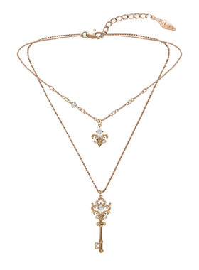 法式复古鸢尾花爱心叠戴钥匙项链