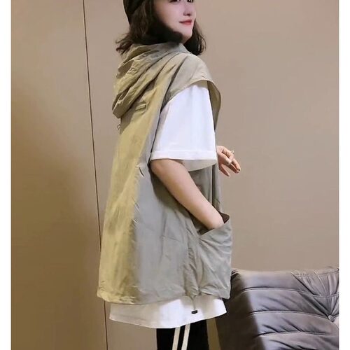 欧货新款早秋马甲女薄款宽松休闲拉链无袖连帽显瘦马夹上衣潮 - 图3