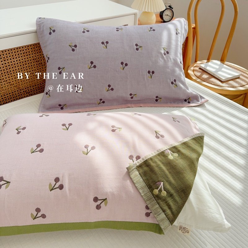 小樱桃｜全棉纱布枕巾纯棉吸汗透气枕头巾防头油成人家用一对装,淘宝优惠券,粉丝福利购,淘宝优惠卷