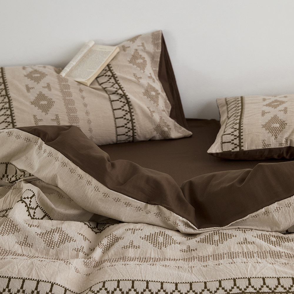 遇见费尔岛｜复古全棉色织提花四件套纯棉水洗棉民宿风被套床单,淘宝优惠券,粉丝福利购,淘宝优惠卷