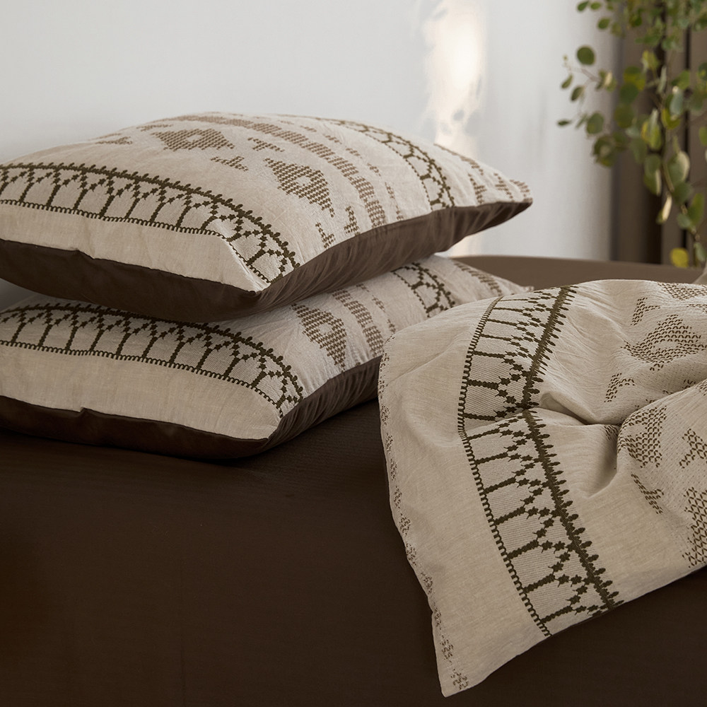 遇见费尔岛｜复古全棉色织提花四件套纯棉水洗棉民宿风被套床单,淘宝优惠券,粉丝福利购,淘宝优惠卷