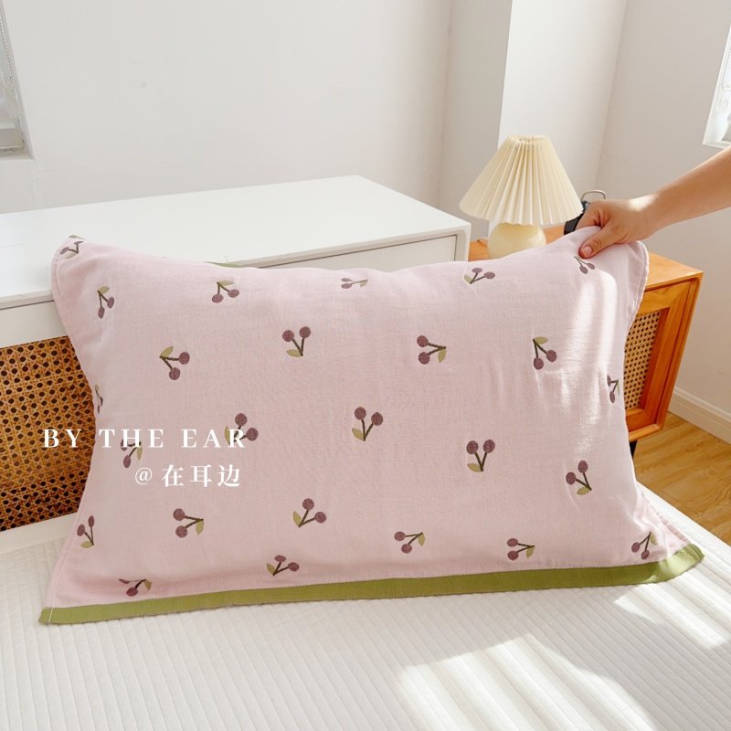 小樱桃｜全棉纱布枕巾纯棉吸汗透气枕头巾防头油成人家用一对装,淘宝优惠券,粉丝福利购,淘宝优惠卷