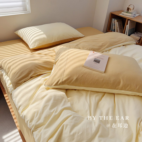 日式简约A类针织棉被套新疆长绒棉天竺棉柔软亲肤四件套床上用品 - 图3