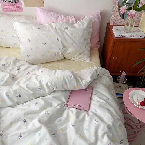 海岛甜心ins风少女心40s全棉精梳棉四件套法式纯棉床品三件套床笠 - 图0