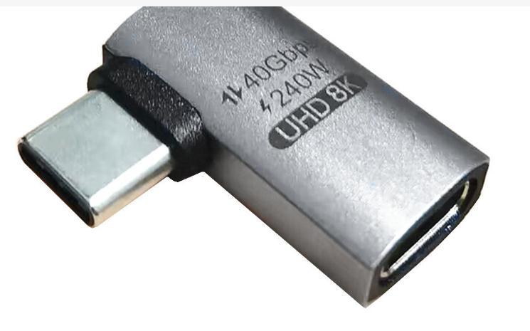 UHD8K USB4 40G 240W TYPE CM/CF侧弯90度240W全功能高速转接头 - 图2