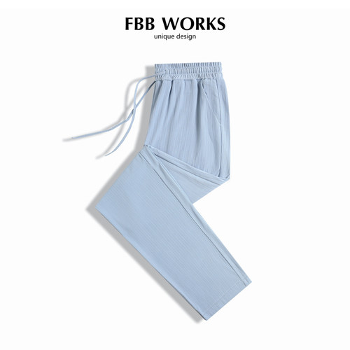 FBB WORKS 冰丝阔腿裤女夏季薄款防蚊高腰垂感窄版直筒凉凉裤子 - 图0
