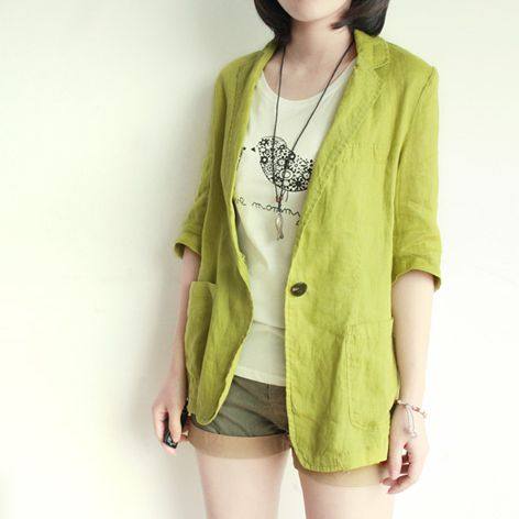 2017春款中长款纯色中袖亚麻棉麻修身休闲西